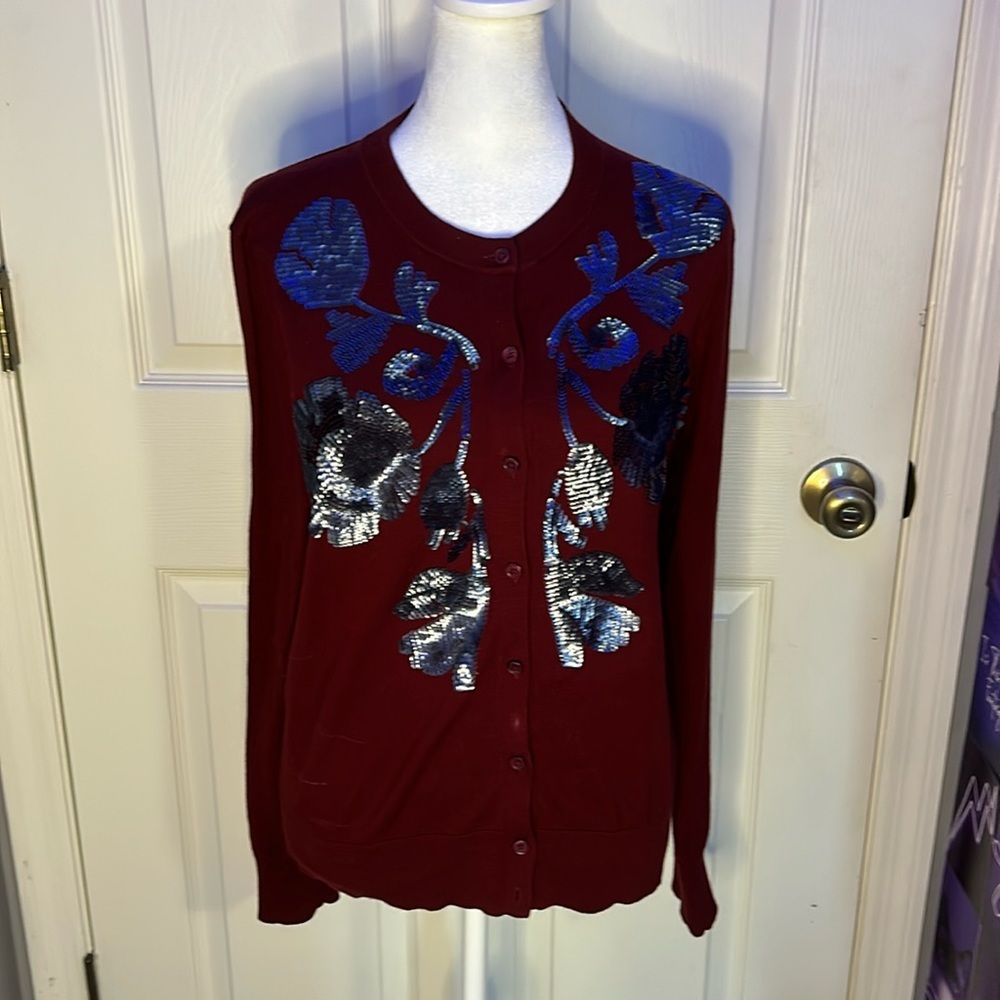 J. crew button down sequence floral sweater size M